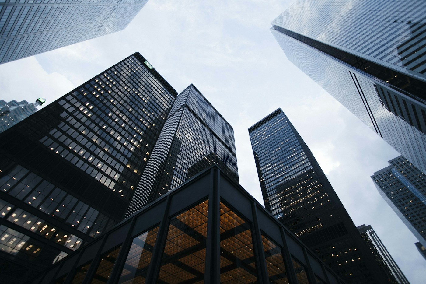 An upward perspective through modern architectural lines